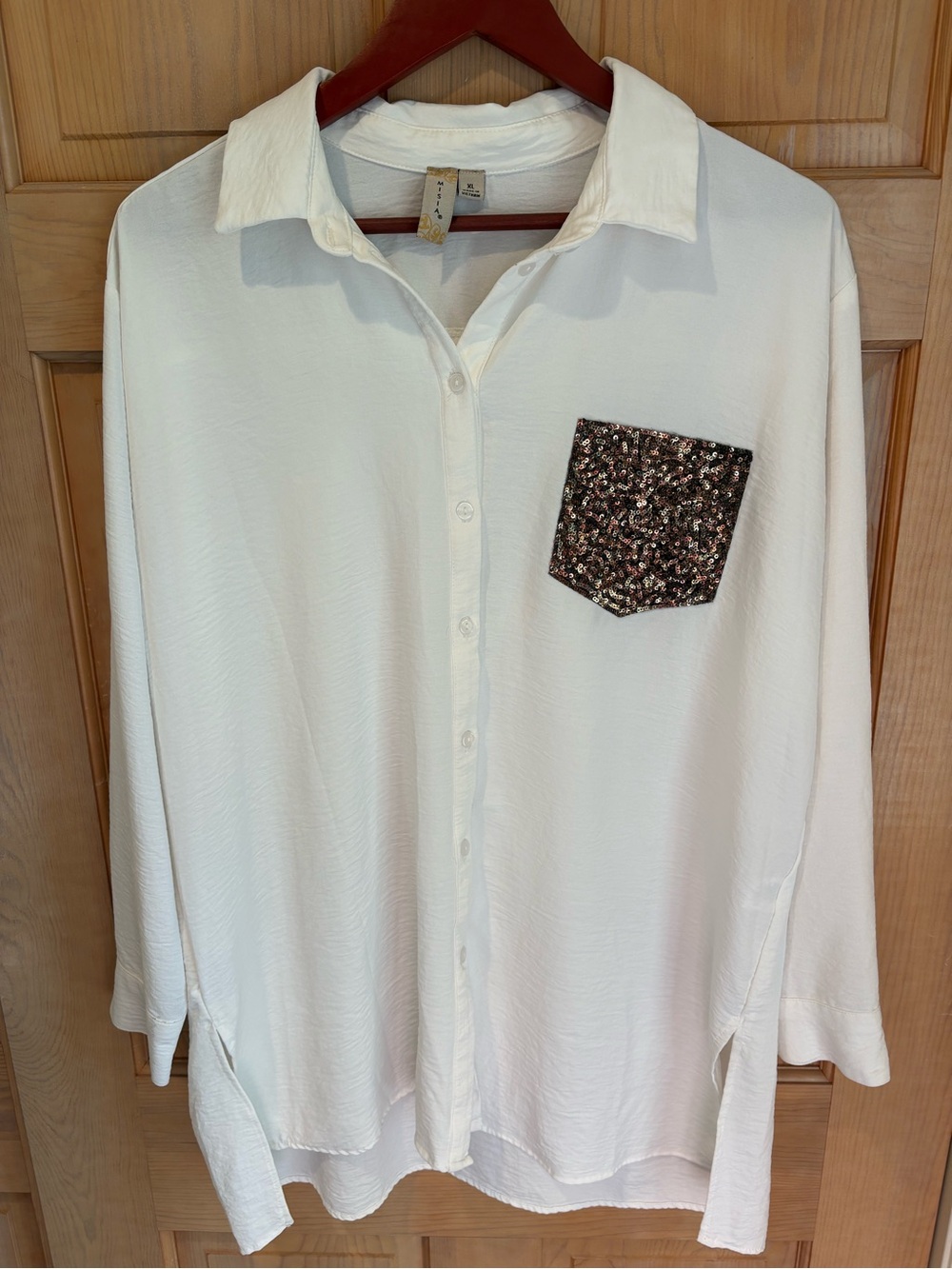 Misia White Button-Down Shirt with Sequin Pocket